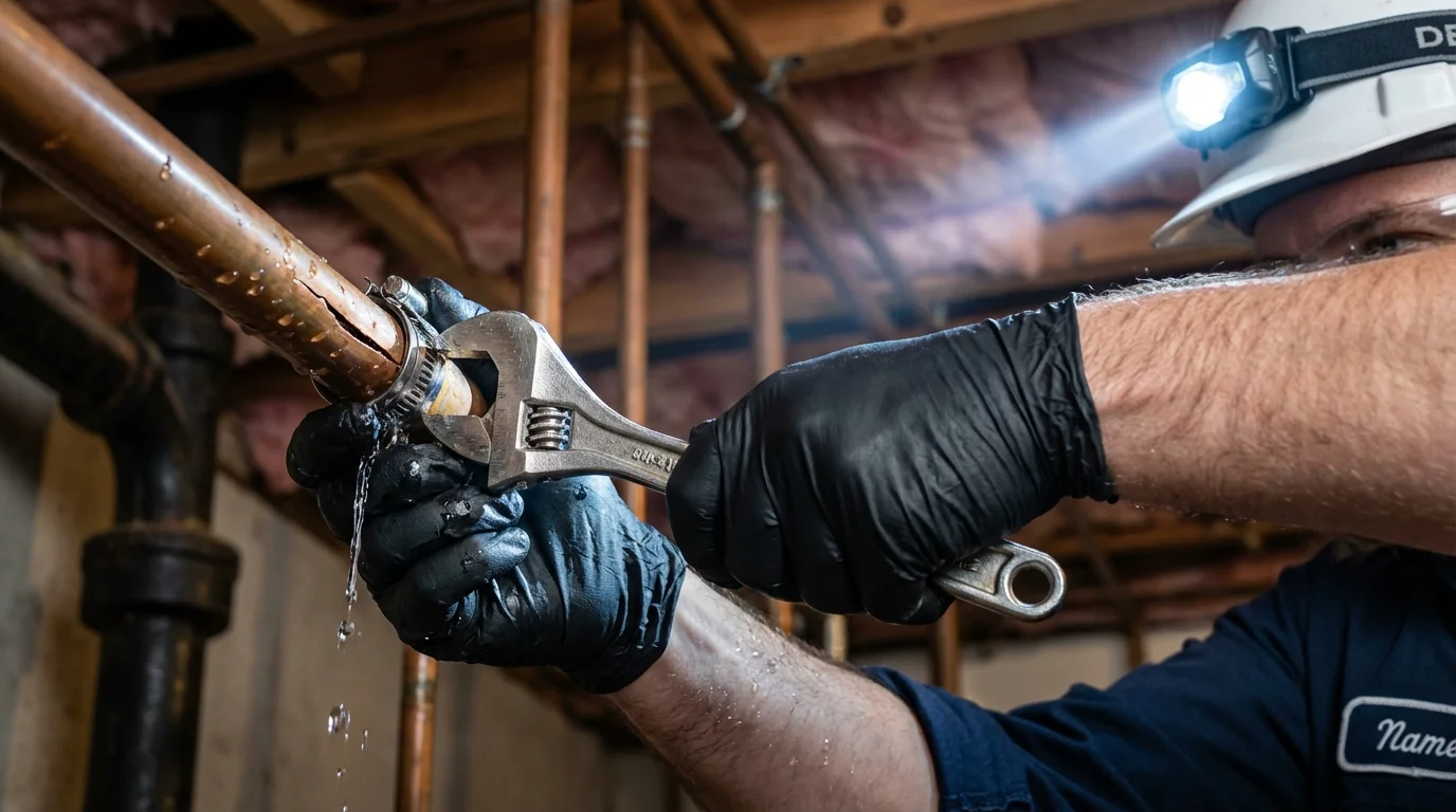 Emergency pipe clamp repair being performed by a Johns Plumbing LLC plumber in Luxora