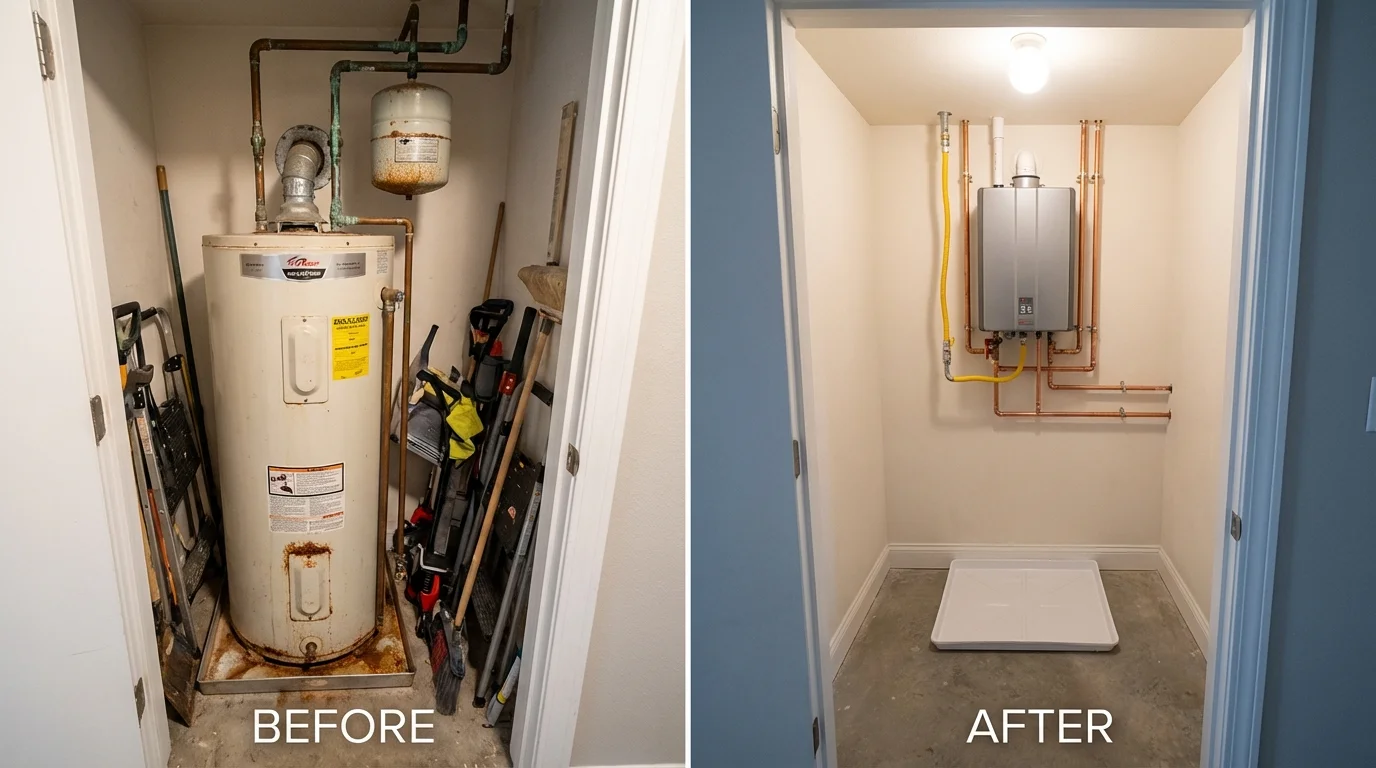 Tank water heater versus wall-mounted tankless unit comparison for Luxora, AR homeowners