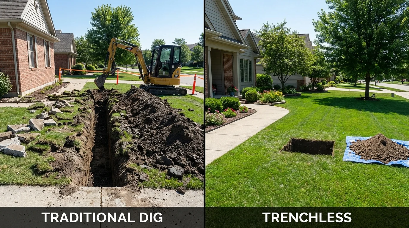 Trenchless sewer repair with minimal yard damage versus traditional excavation in Luxora, AR